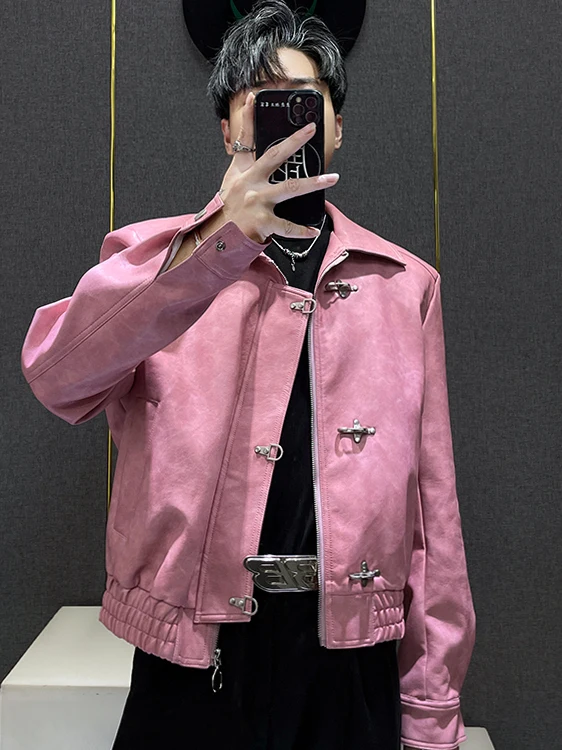 American High-End Metal Aircraft Buckle Leather Jacket Men's Casual Loose Autumn Winter New Style Handsome Casual Jacket