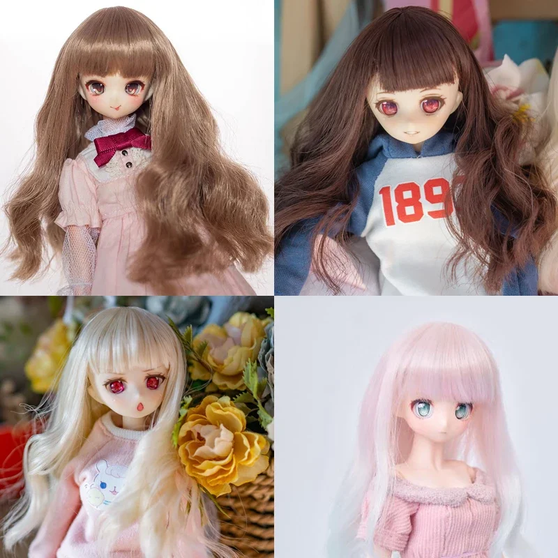 D03-P284 children toy BJD DD SD MSD 1/8 1/12 ob11 doll's Accessoriess wig Pink brown long curly hair 1pcs