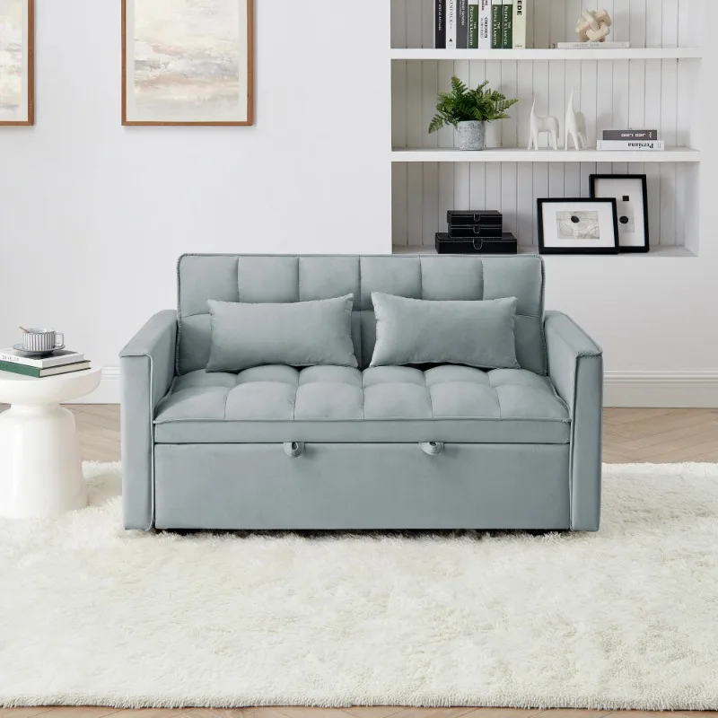 

Light Gray Convertible Sofa Bed with Cushions for Living Room Home Furniture Modern Sleeper Couch with Storage Space