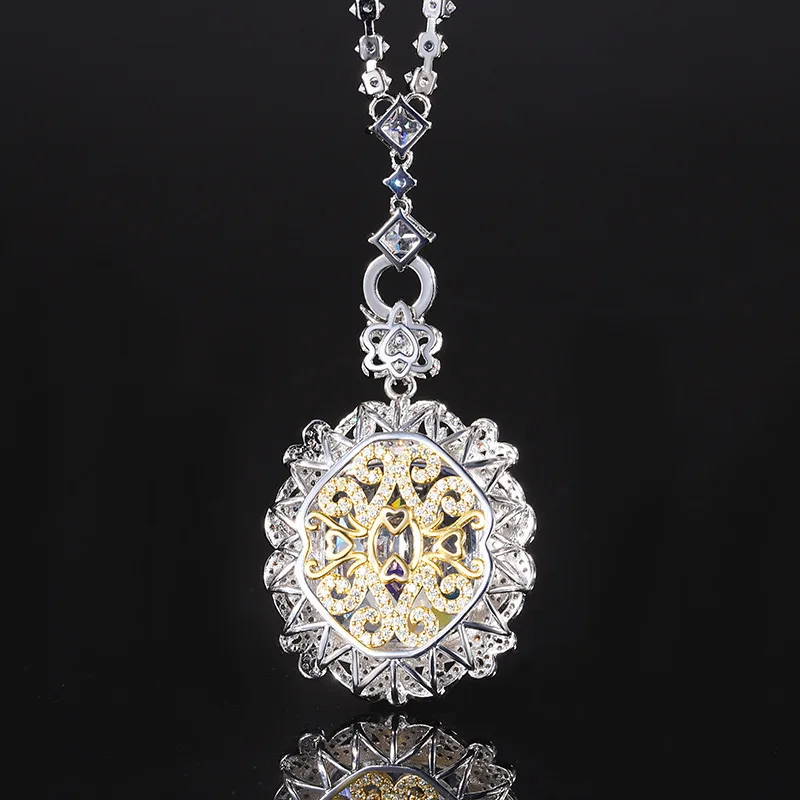 New Gold-Plated Jewelry European and American Style White Plated Blue Fat Square Pendant Necklace 20*23