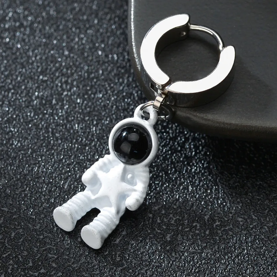 1pc Punk Stainless Steel Space Astronaut Stars Pendant Earring Piercing Earrings For Women Hiphop Fashion Men Jewelry