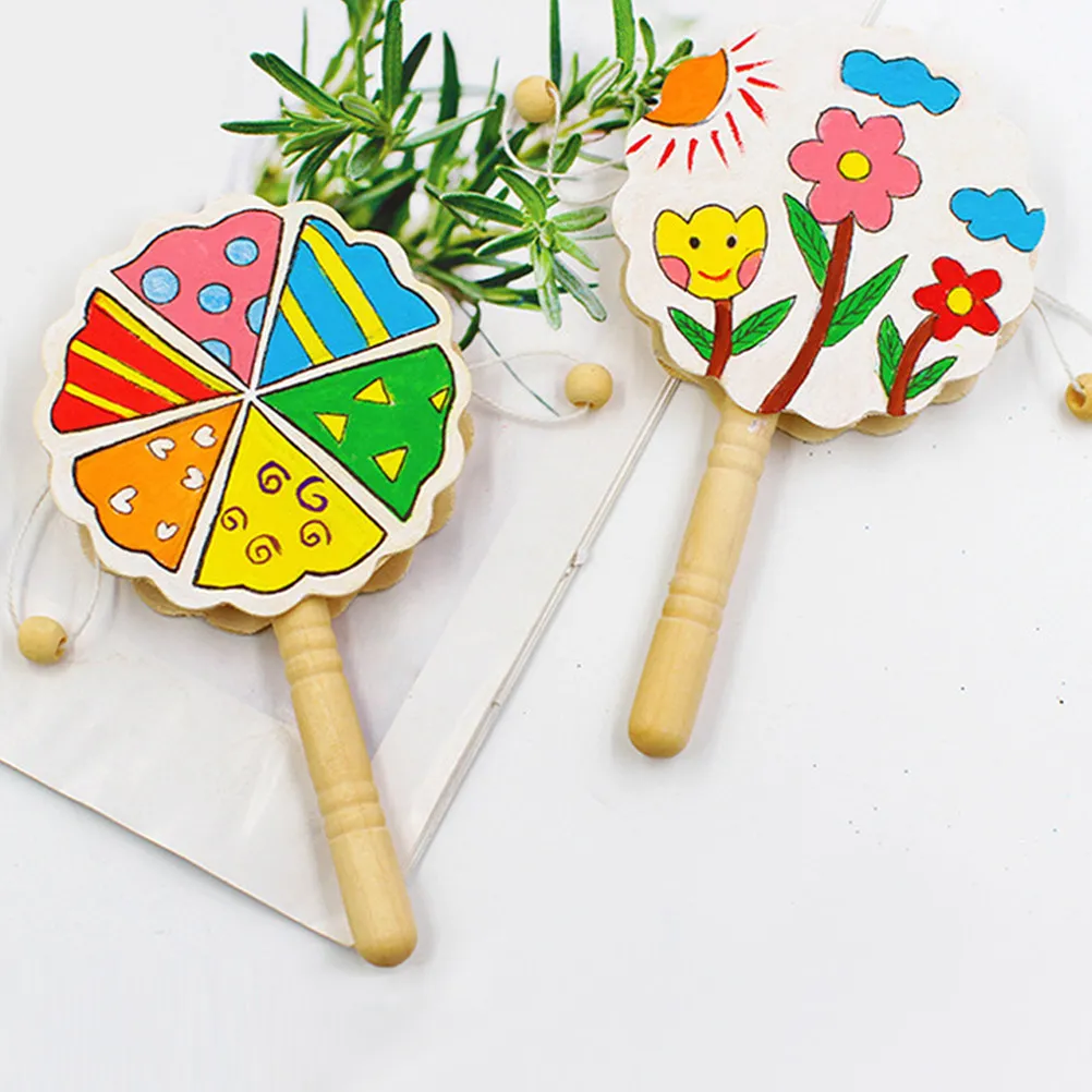 3pcs DIY Wooden Rattle Drum Ornament Kit – Unfinished Smooth Craft for Painting, Staining & Kids Creative Activities