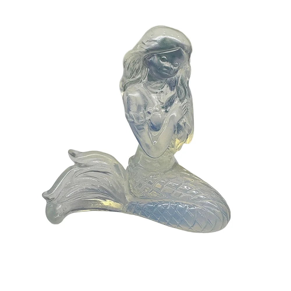 Opalite Crystal Mermaid Carving - 6.5cm Handcrafted Gemstone Siren Figurine Collectible