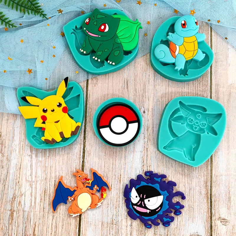 Pokemon Anime Figures Pikachu Cake Chocolate Tools Cookie Baking Silicone Mold Toys Squirtle Bulbasaur Mould Decoration Diy Gift