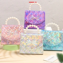 Child Small Fragrant Wind New Bags Cute Princess Shoulder Bags Sparkling Sequin Backpack Bow Handbag Pearl Girls Crossbody Bags