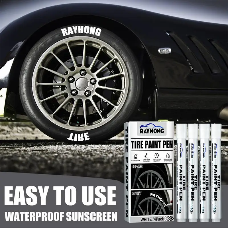 4Pcs/set car tire White paint pen Non-Fading graffiti coloring Automotive tire paint Permanent marker pen For Car Wood