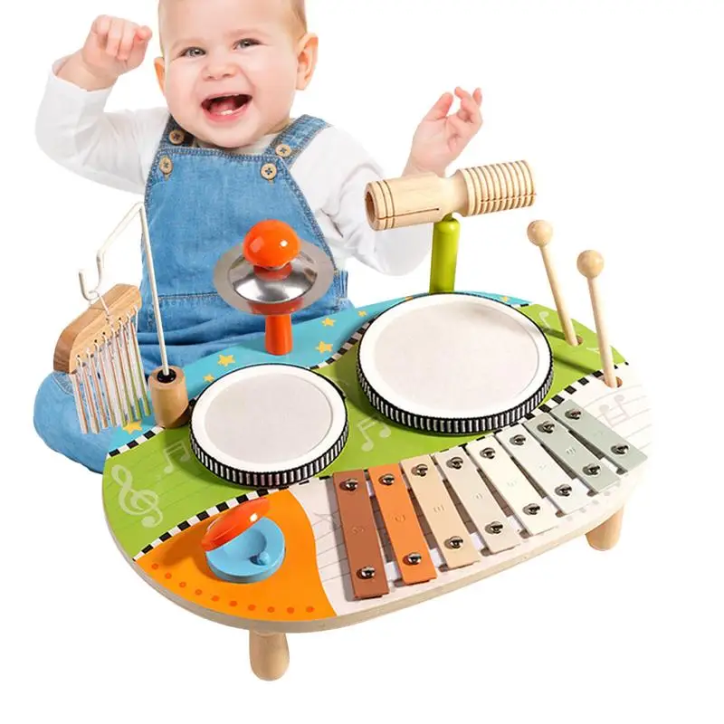 Toddler Musical Instruments Wooden Babies Xylophone Babies Drum Set Toddler Music Toys Multifunctional Kids Drum Sets For Kids