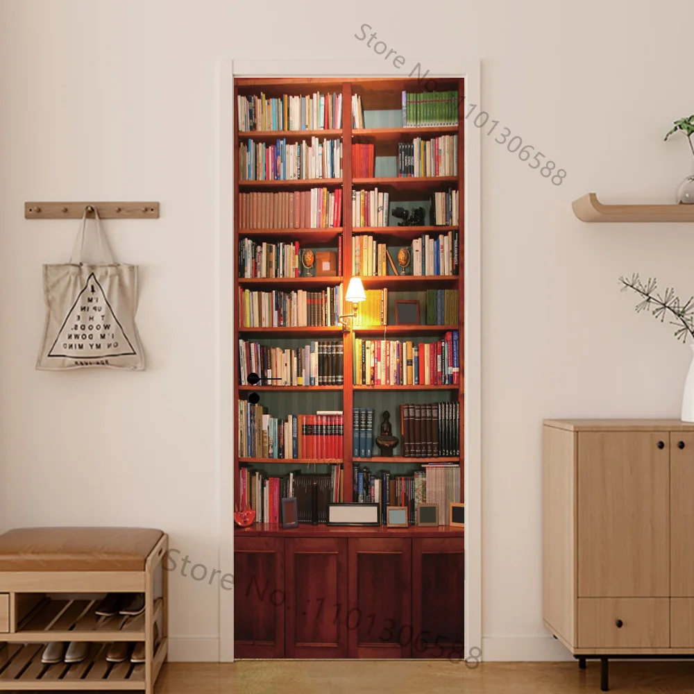 Retro Wood Design Printed Door Wrap Stickers Makeover Self-adhesive 3D Realistic Vintage Wooden Full Door Cover Decals Wallpaper
