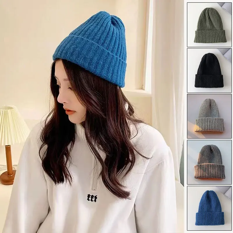 

Winter Hat Women Knitted Hat Warm Knitted ImitationSoft Trendy Caps Kpop Beanie Elegant All-match Cap