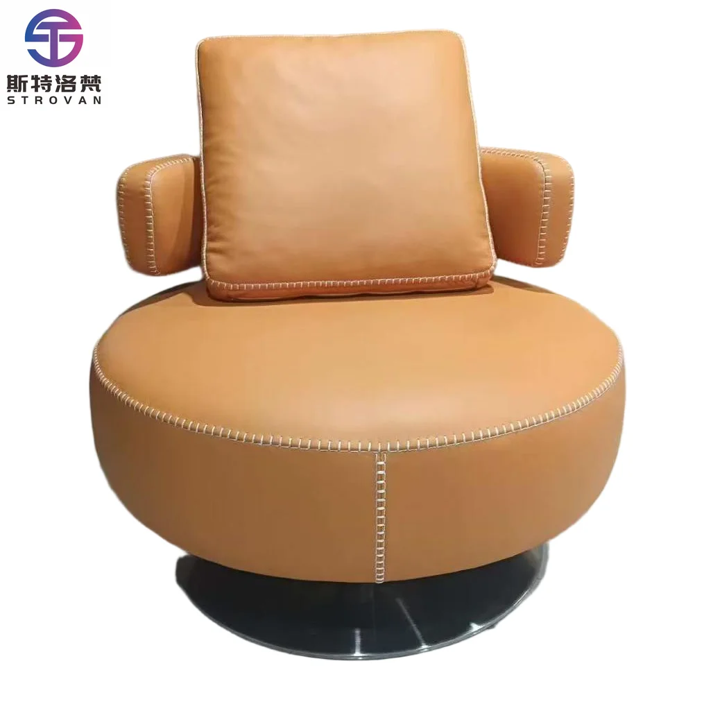 Nordic Modern Luxury Design PU Leather Stainless Steel Base  360 Degree  Swivel Bean Bag Lazy Sofa Chair  Living Room Bedroom