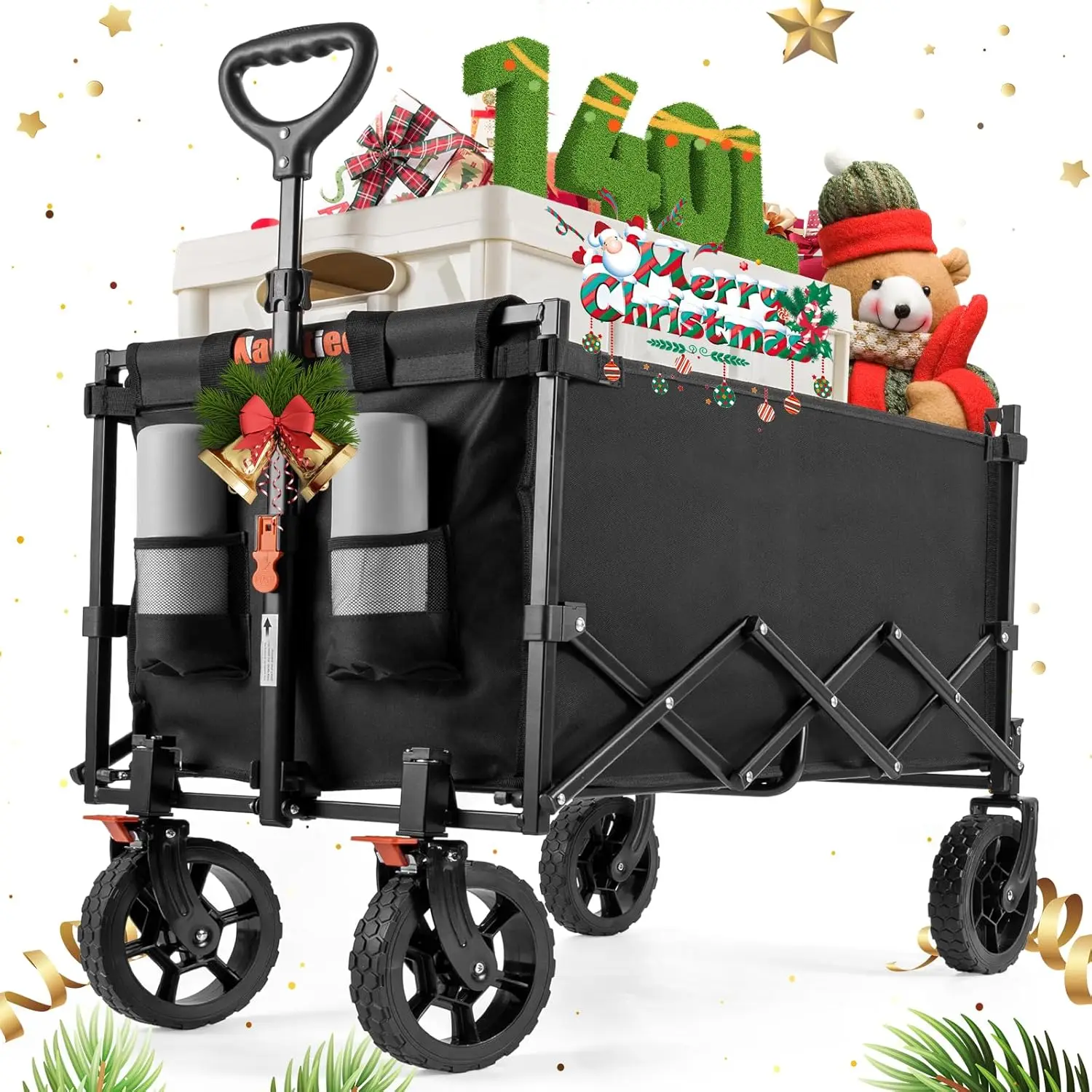 Wagon Cart Heavy Duty Foldable, Collapsible Wagon with Smallest Folding Design, Utility Grocery Wagon for Camping Shopping Sport