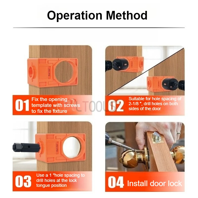 Woodworking Door Lock Positioning Jig Home Decoration Spherical Lock Hole Opener Set Bimetallic Drilling Bit Combination Tools