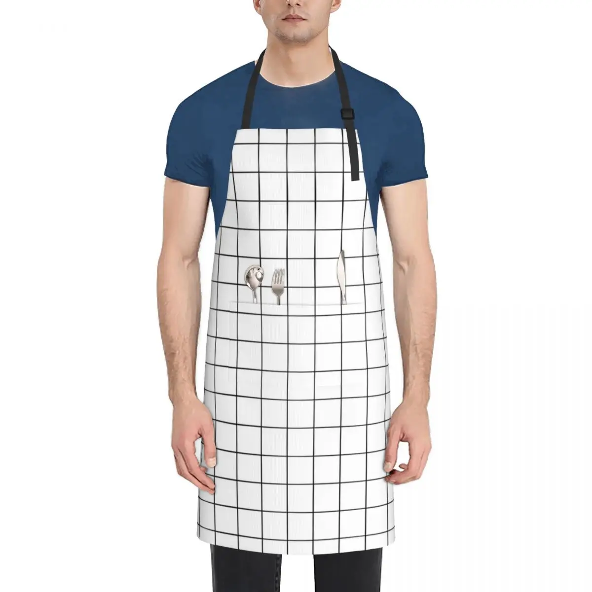 White Grid Apron Kitchens For Men Kitchen New 2022 Year Apron