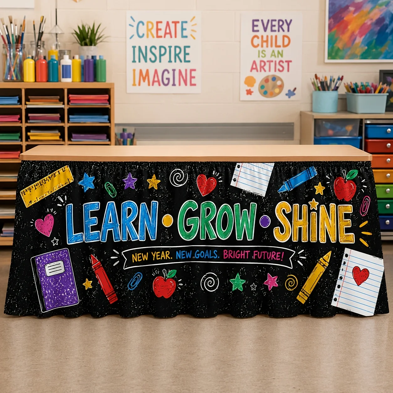 Halloween, Christmas, send a table skirt, 1 piece, learn to grow and shine, classroom decoration table skirt design