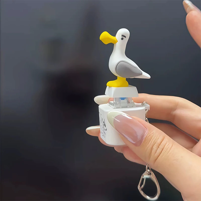 Clicky Keyboard Fidget Keychain Seagull Mine USB Button with LED Sound Mini Portable Stress Relief Toy for Daily Use