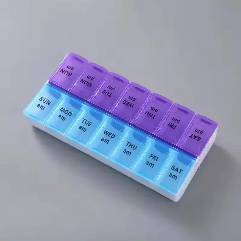 Pillendose 7-Tage-Wochen-Medikamenten-Aufbewahrungsbox Doppelreihig 14-Fächer-Tablettenspender Organizer mit Öffnungsdeckel Erste-Hilfe-Set-Behälter – Detail 6