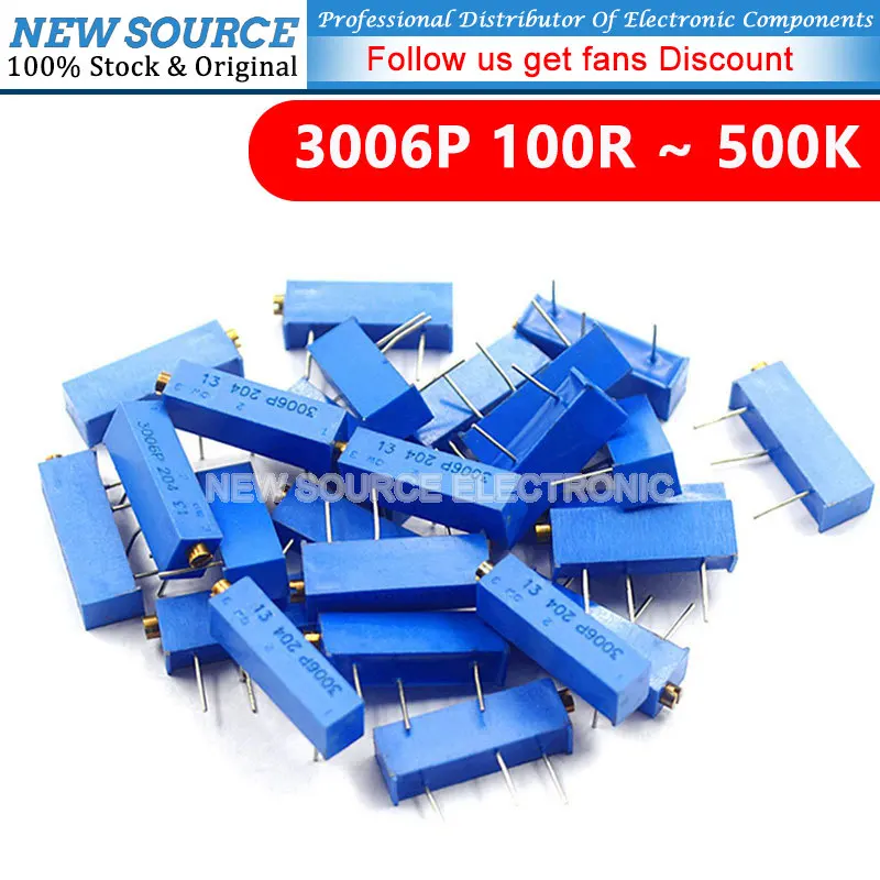 10PCS 3006P 100 Ohm ~ 500K Ohm Trymer Potencjometr Rezystor 1K 2K 5K 10K 20K 50K 100K 200K 500 NewSource