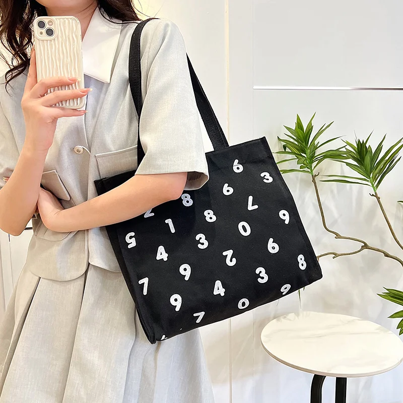 Bolsa de lona con letras para estudiantes, bolso escolar informal de estilo Preppy para teléfono, almacenamiento portátil, gran capacidad, compras que combinan con todo