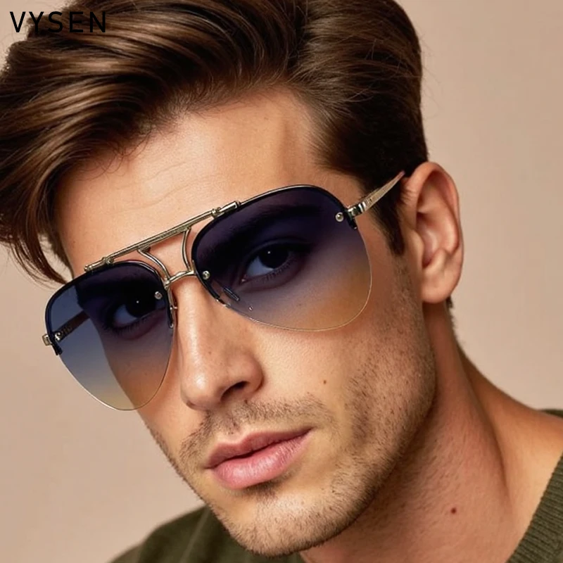 Oval Steampunk Sunglasses Men 2026 Luxury Brand Vintage Punk Oversized Semi-Rimless Double Beam Glasses Driving Eyewear Shades