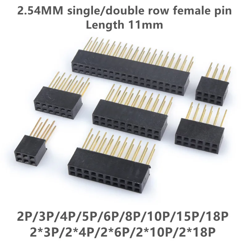 10pcs 2.54 11mm Single/Double Row Stackable Long Legs Femal Header 2.54mm For Arduino Shield 2P/3/4/5/6/8/10/15P 2*3/4/6/10/18p