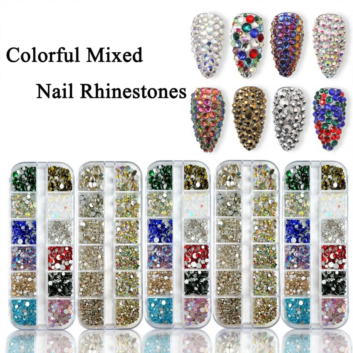 

1Box Multiple Sized Glass Half Round Nail Rhinestones Charms Colored Flat Bottomed Diamond Nail Art Decorations for Making DIY