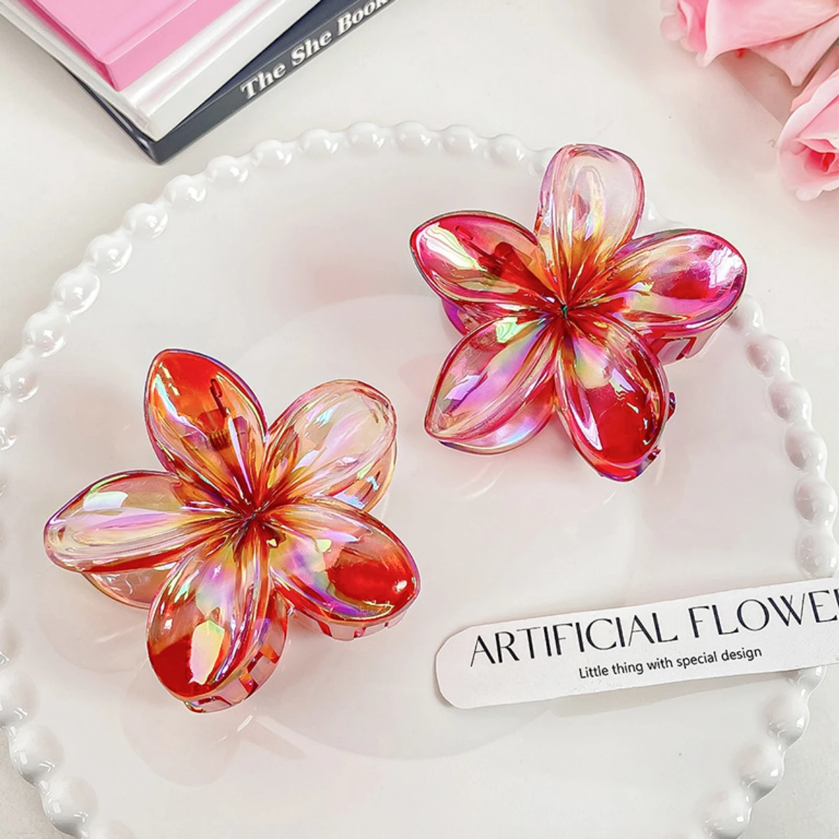 

6 Colors Creative Plumeria Flower Hair Claw Clips Vintage Colorful Flower Grab Clip For Women Fashion Hair Accessories Headwear