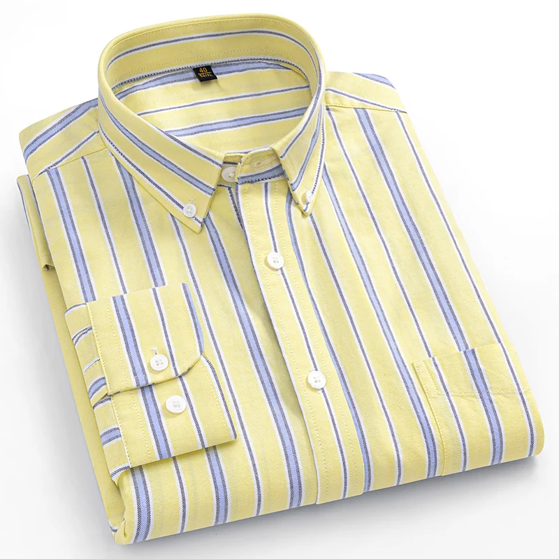 8XL 100% Cotton Oxford Striped Plaid Longsleeve Shirt for Men Dress Shirts High Quality Pure Color Business Button Up Shirt