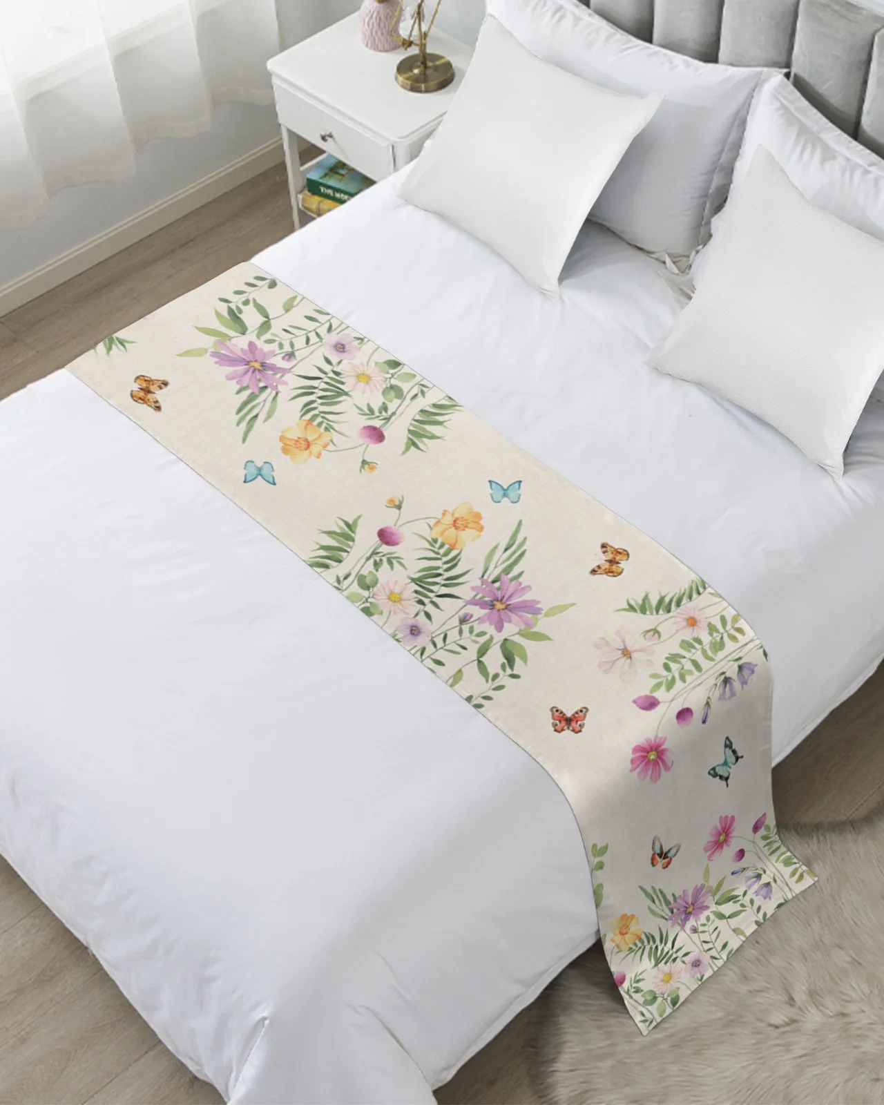 

Spring Summer Flower Butterfly Bed Runner Home Hotel Decoration Bed Flag Wedding Bedroom Bed Tail Towel