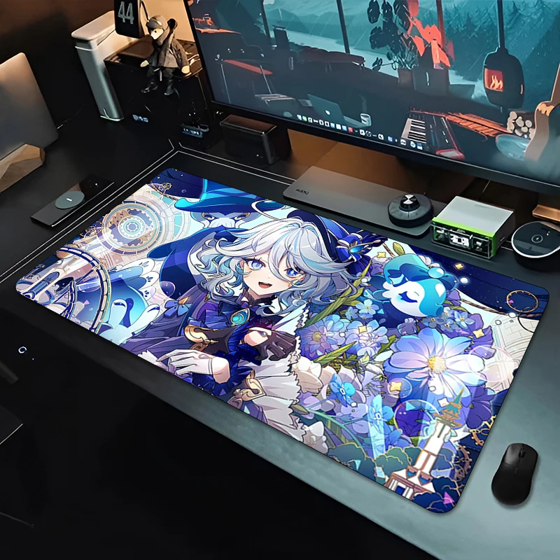 New Pretty Anime Game Desk Mat Genshin Impact Furina Mouse Pad Large Gamer Keyboard Mat Pads Gaming Protector Laptops Mousepad