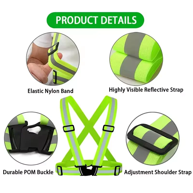Highlight  Straps Adjustable Safety Vest Elastic Band For Adults and Children  Running Riding Clothing 12 Colors