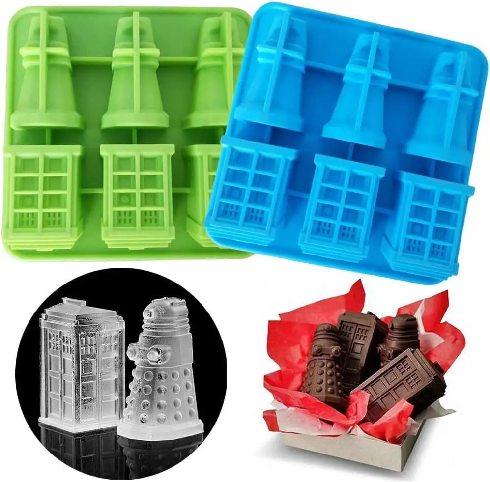 

Set of 2 TARDIS & Daleks Silicone Ice Cube Trays for Molds, Baking Pan for Jello Candy Soap (Random Color)