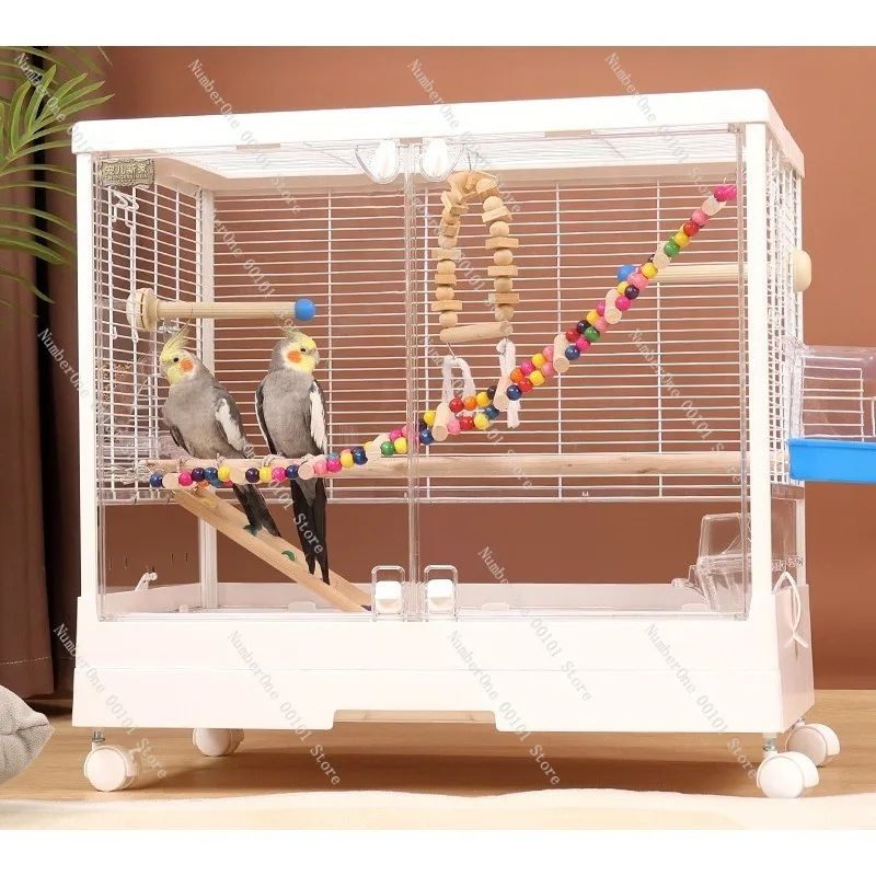 New Transparent Acrylic Parrot Cage Large Splash Proof Luxury Bird House Villa For Budgerigar Cockatiel Indoor