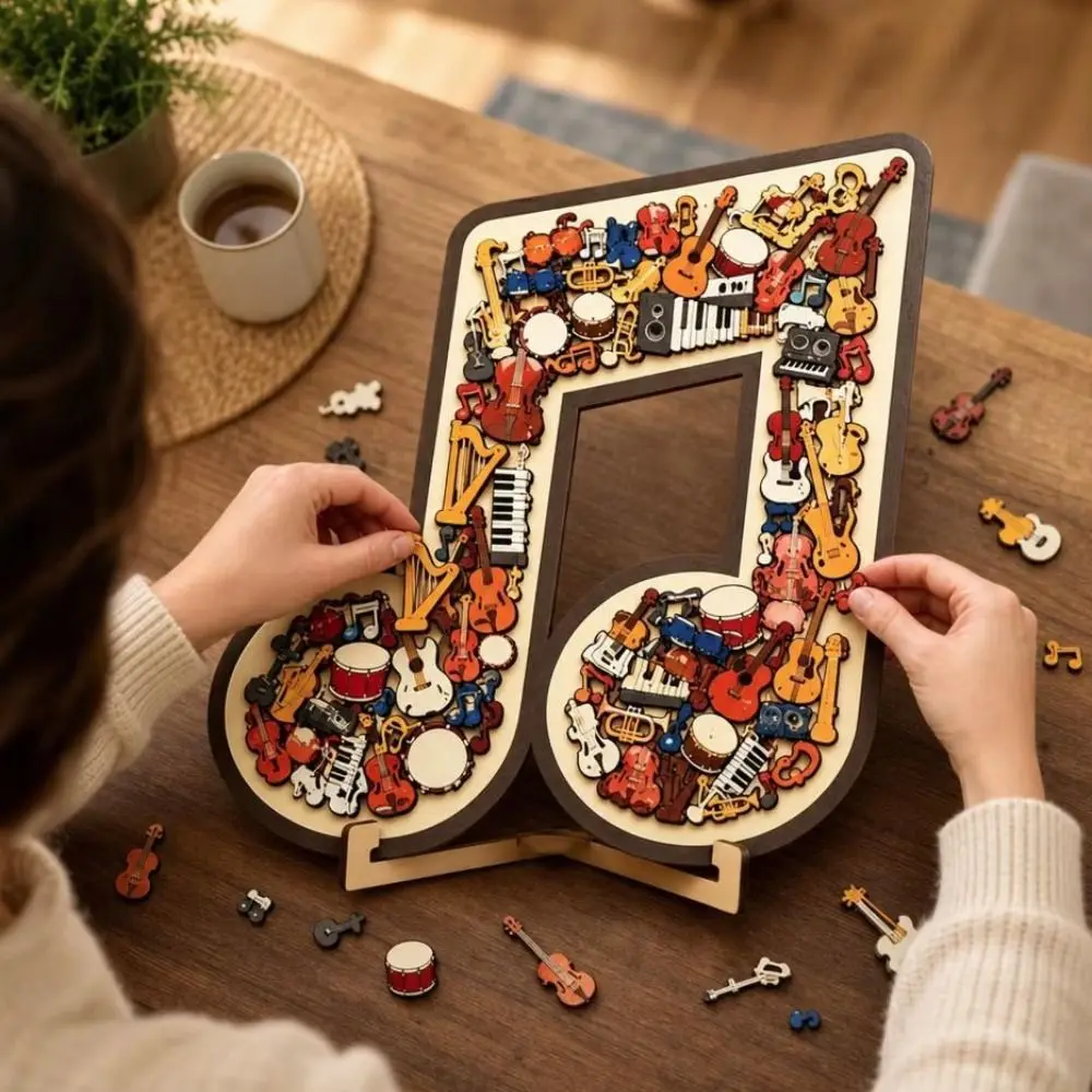 Wooden Material Musical Instrument Puzzle Ornament Musical Note Shaped Irregular Shape Music Note Puzzle Multiple Pieces