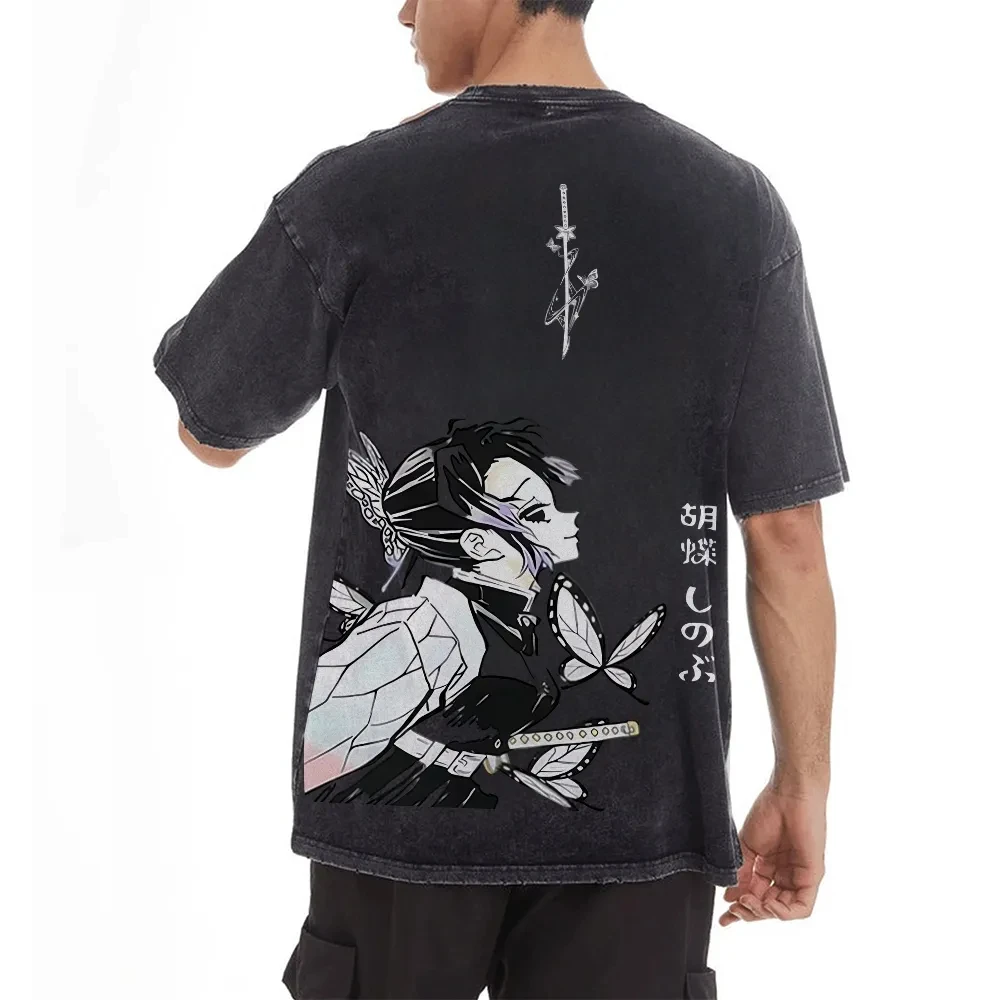 2025 Estate Nuovo Modo di Vendita Caldo Anime Demon Slayer Lama Lavaggio T-Shirt da Uomo in Cotone da Donna Casual Allentato Harajuku T-Shirt