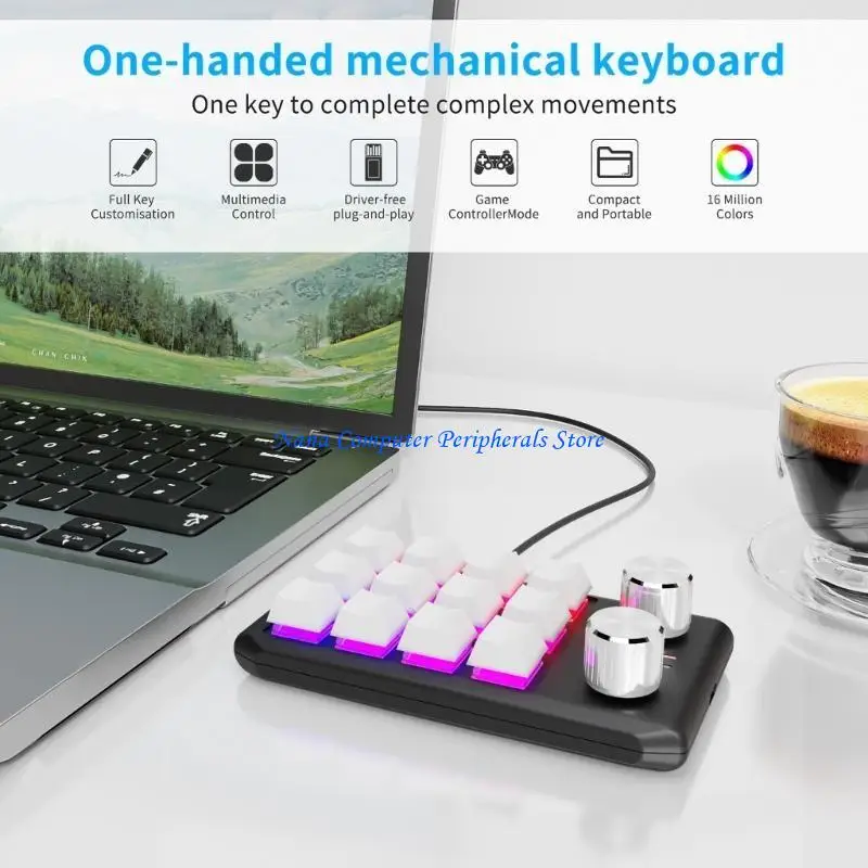 

F68C Multifunctional Macro Mechanical Keyboard with 12 Customizable Keys 2 Knobs - One-Handed RGB Gaming Keypad Programmable