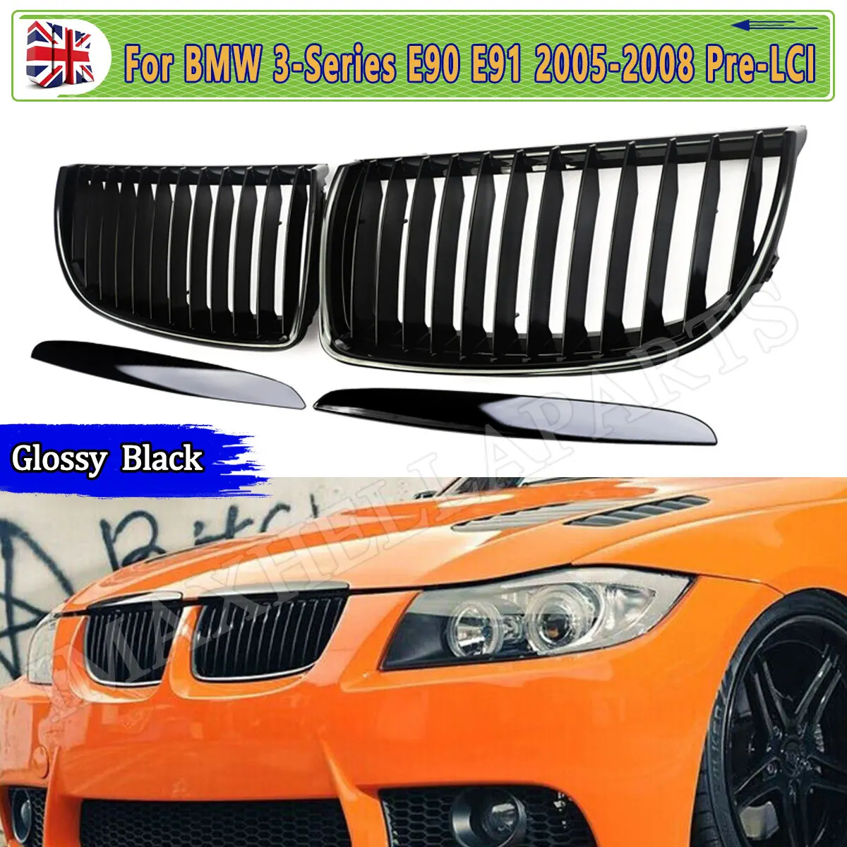 

Front Bumper Grid FOR BMW 3 SERIES E90 E91 318d 320d 330d 2005 2006 2007 2008 PRE-FACELIFT GLOSS BLACK KIDNEY GRILL GRILLES
