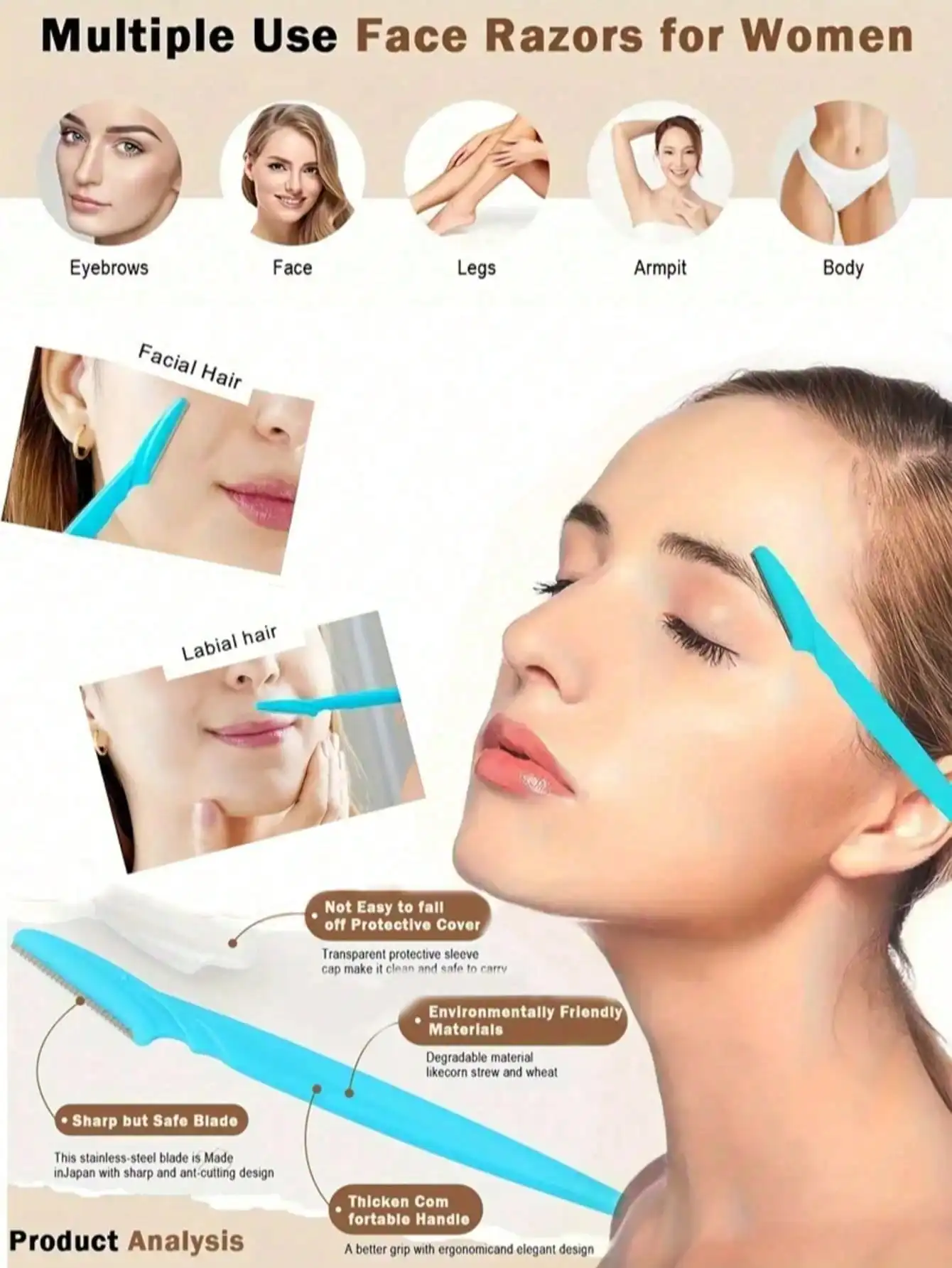 12-Pack Stainless Steel Eyebrow Razors - Fragrance-Free Hair Remover, Perfect Valentine's Day Gift