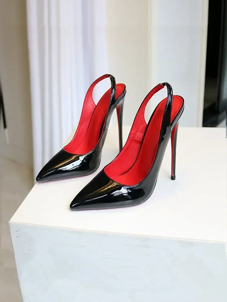 

new style with a red inner strap, super high heels, thin heels, ultra shallow mouth, pointed patent leather, runway style 33-46