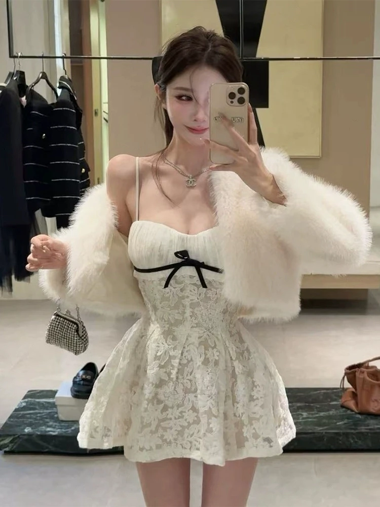 

XZY Sexy Pure Desire Gentle Waist Cinching Lace Strap Dr Women's plus Size Beautiful ort Fur Coat Winter Ele ort D...