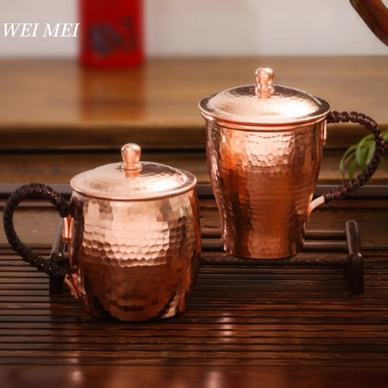 

Handcrafted Vintage Pure Copper Coffee Mug,Camping With lid 500 ml Beer Cup,Carving Hammer Texture Woven Gift Tea Mug Tableware