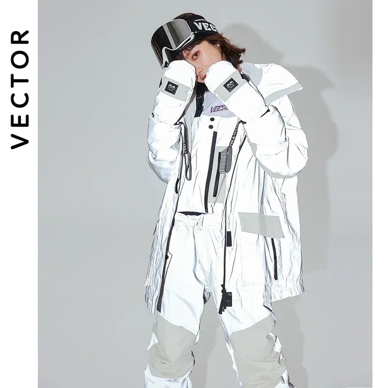 VECTOR Women's Warm Ski Suit Hooded Women's Men's Waterproof Windproof Reflective Ski Snowboard Jacket Outdoor Clothing