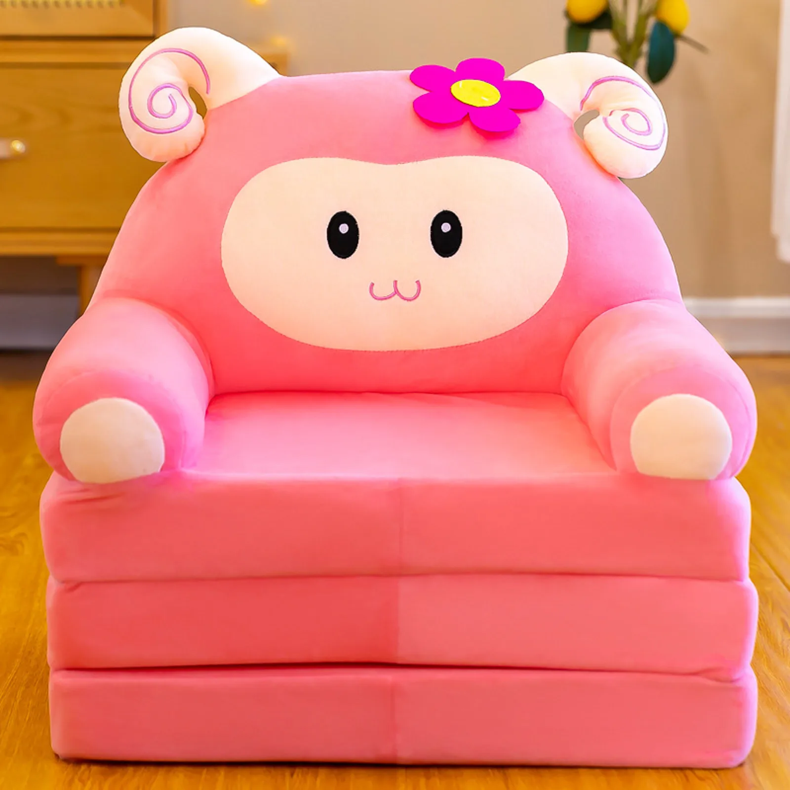 

New Baby Kid Sofa Only Cover No Filling Cartoon Crown Seat Children's Chair Neat Puff Skin Toddler Child Folding Plush Sofa Bed