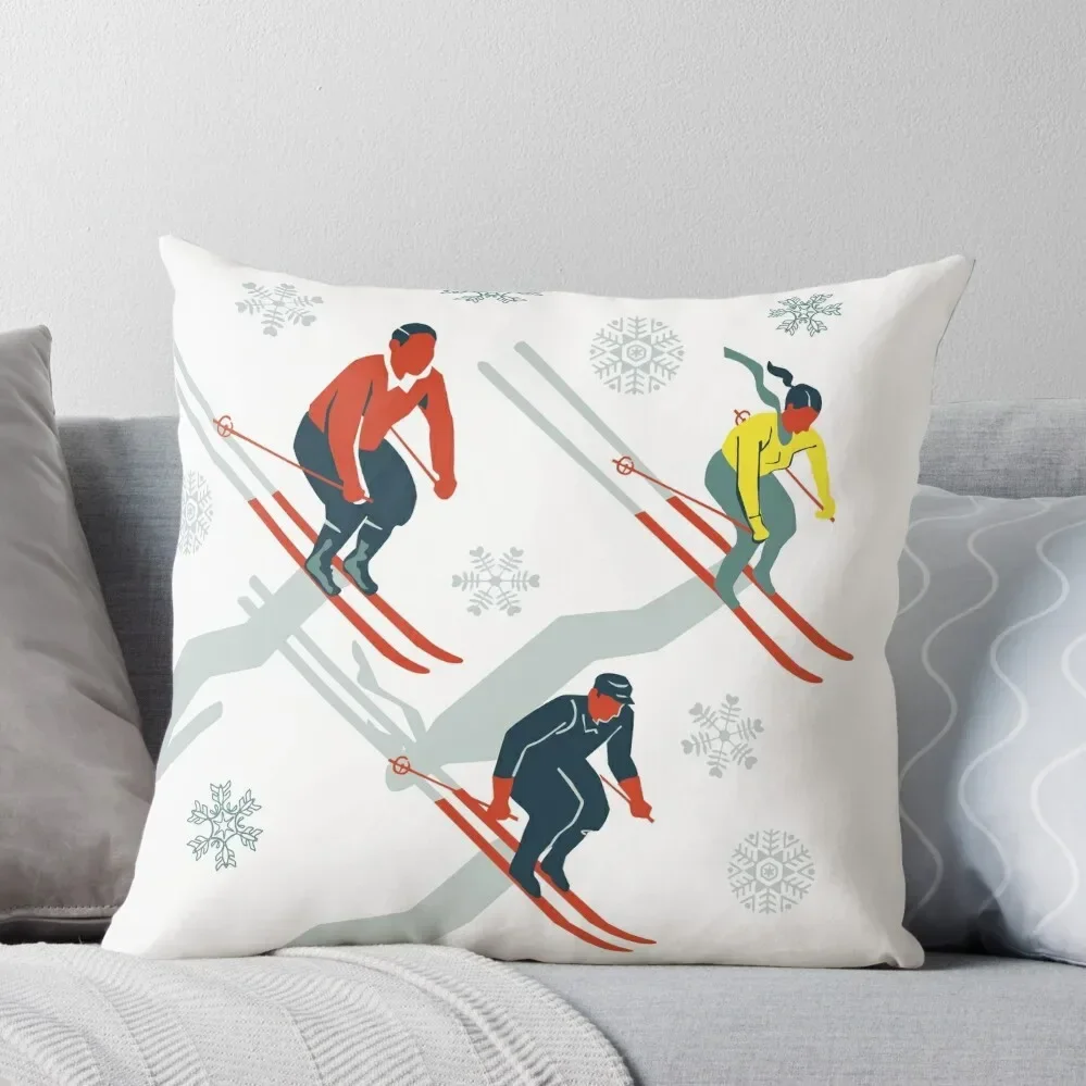 Mid Century Retro Ski Trails in Red, Teal and Yellow Throw Pillow Rectangular Cushion Cover Pillow