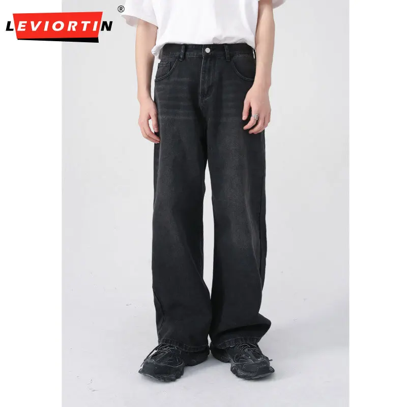 

2024 Fashion Autumn/Winter Vintage Men's Pants Jeans New Korean Style Personalized Straight Leg Black Gray Wide Leg Jeans XS-XL