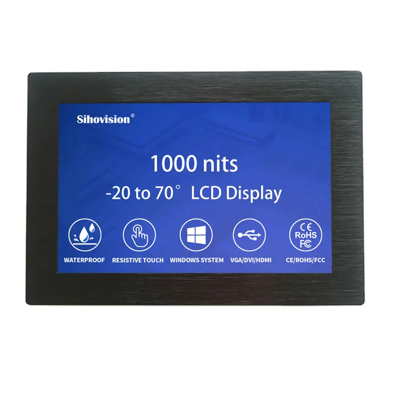 Sihovision daylight viewable monitor ip67 touchscreen monitor 12 inch with 1000 nits sunlight readable