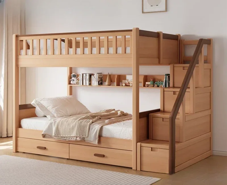 Luxury solid wood children's bunk bed beech multifunctional high and low bed small apartment combination bed