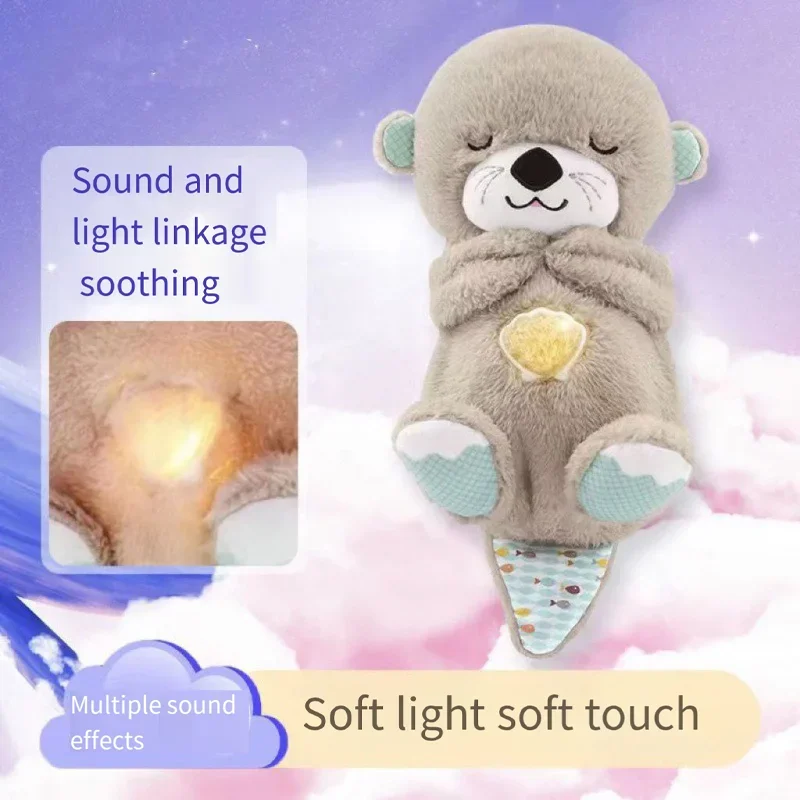 Kawaii Otter Hello Kitty Plush Doll Breathing Light Child Soothes Toys Anime Cute Baby Music Light Sleep Children Birthday Gifs