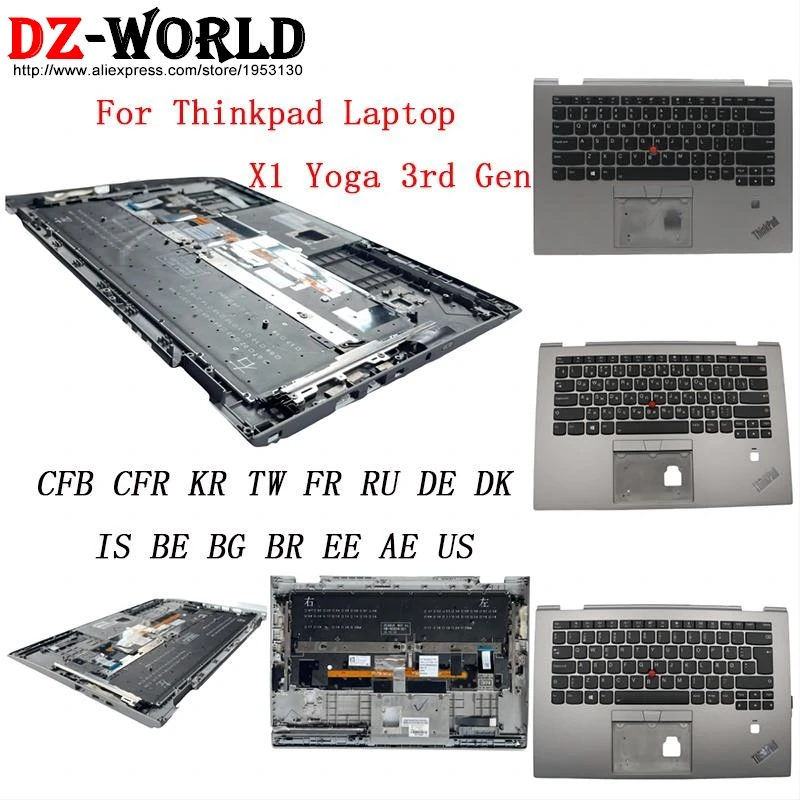 Silver Shell Upper Case Palmrest Cover With Backlit Keyboard For Lenovo Thinkpad X1 Yoga 3rd Gen G3 01LX942 01LX944 01LX943