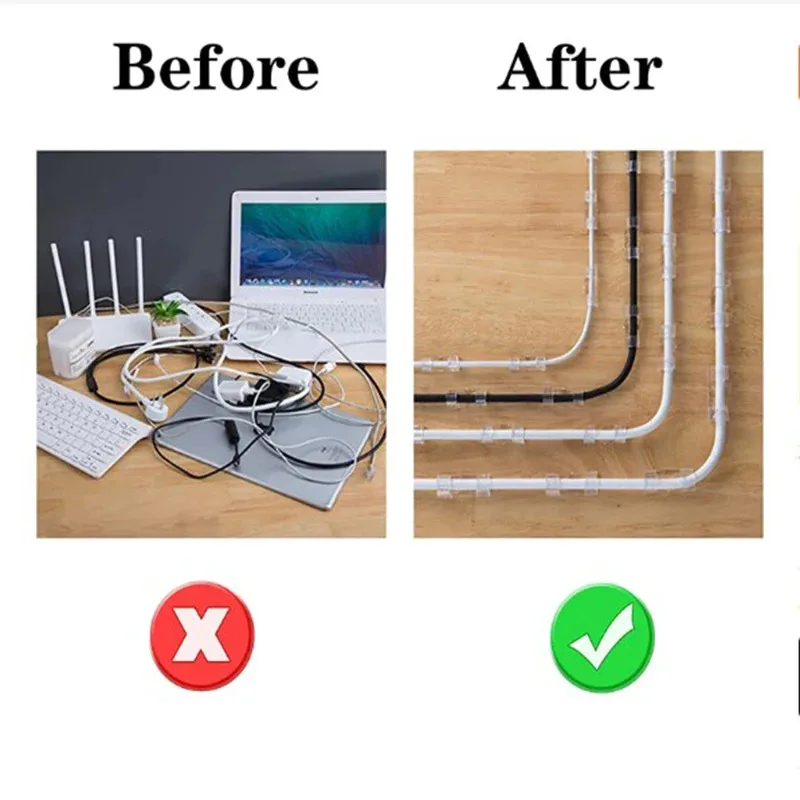 16/20/48/60Pcs Cable Clips Self-Adhesive Cable Organizer Cord Management System Cord Holder for Wire Management Desk Car Office