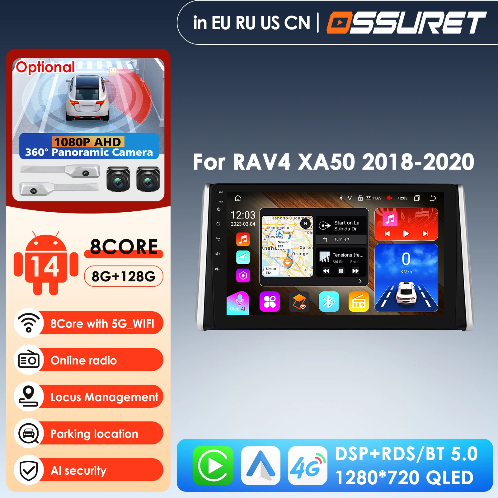 9inch 7862 8Core 360°Camera LTE CarPlay Android Auto Car Multimedia Player for Toyota RAV4 2018 2019 2020 GPS Stereo Head Unit